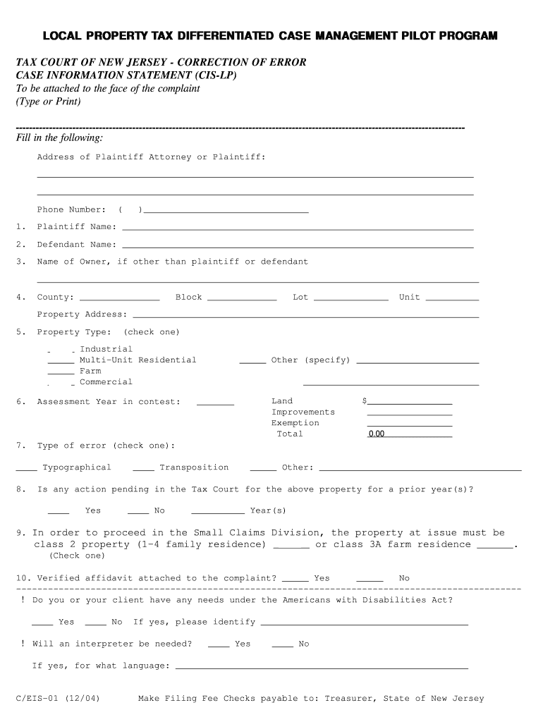 LOCAL PROPERTY TAX DIFFERENTIATED CASE MANAGEMENT PILOT PROGRAM  Form