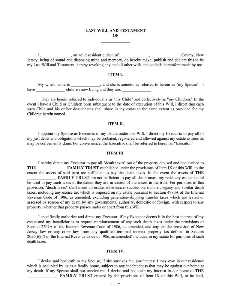 I, , an Adult Resident Citizen of , County, New  Form