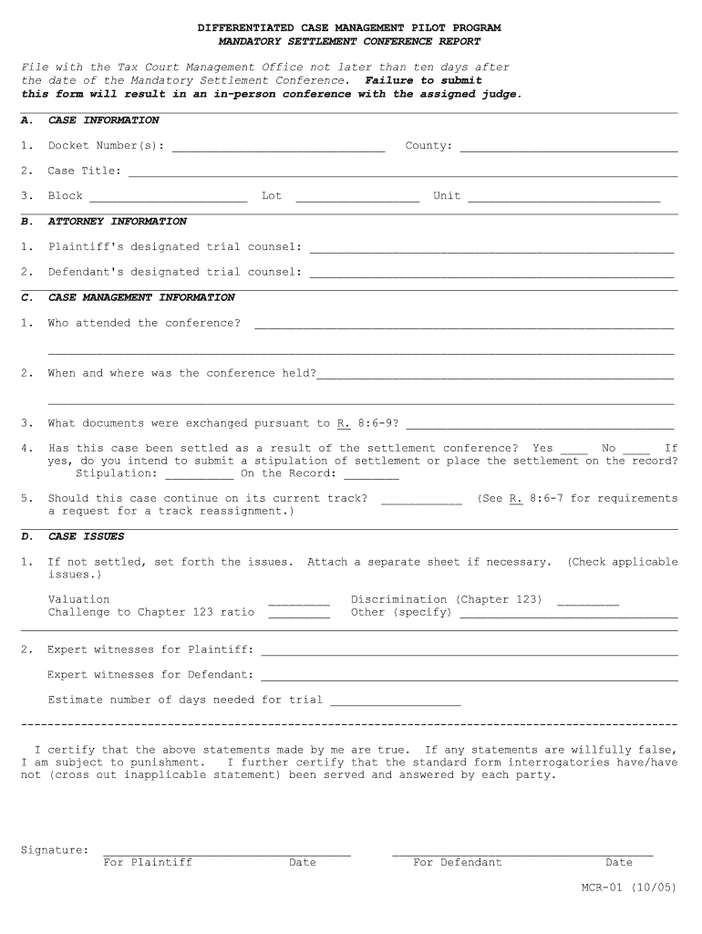 DIFFERENTIATED CASE MANAGEMENT PILOT PROGRAM  Form