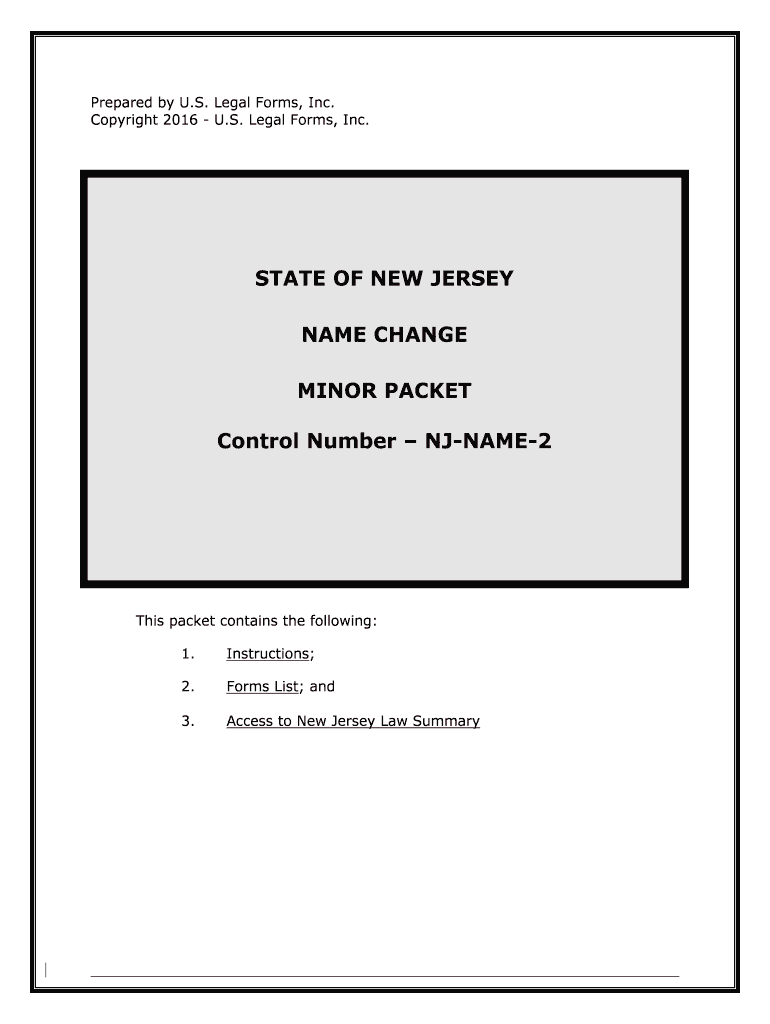 New Jersey Minor Name Change Minor Name Change  Form