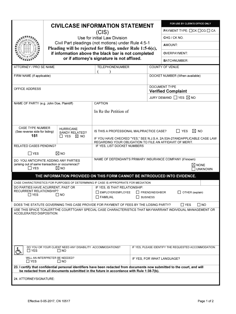 Case Information Statement Nj Chancery Division