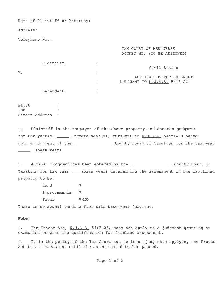 Tax Court of New Jersey County TaxBoard Ze Act Form County Tax Board Ze Act Form