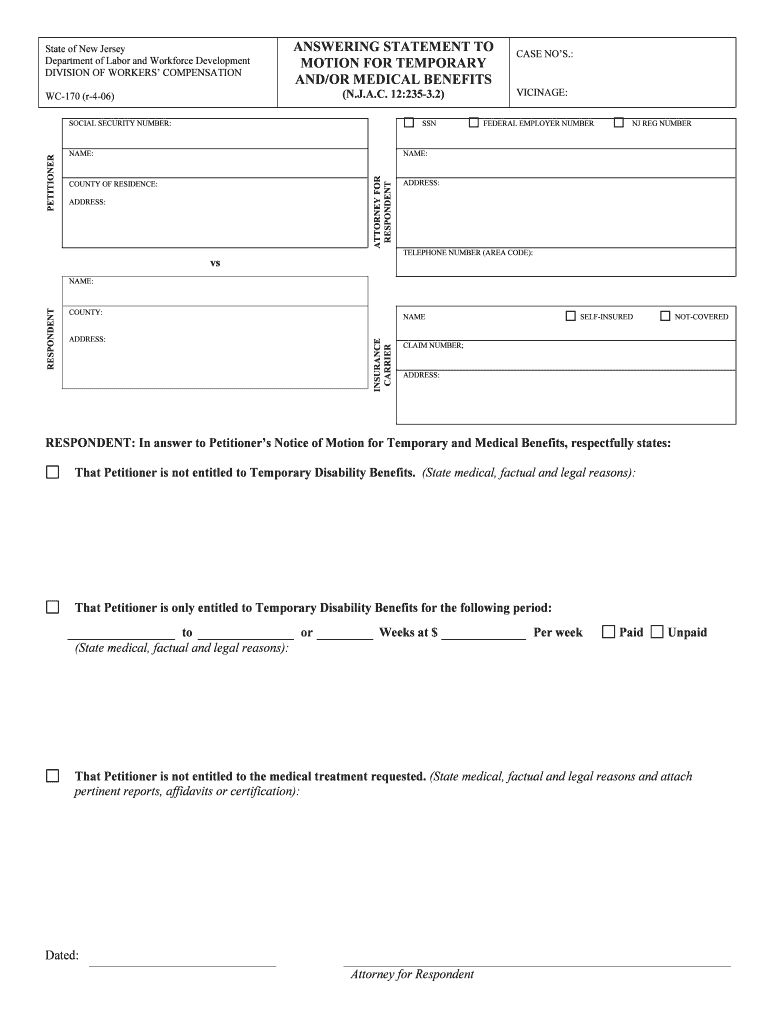 ANSWERING STATEMENT to  Form