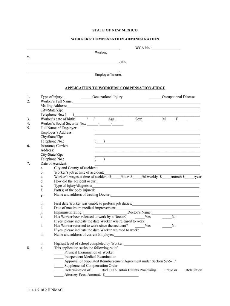 Application to Workers Compensation JudgePdf Fpdf DOCX  Form