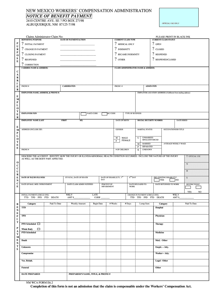 New Mexico Workers' Compensation Administration City of  Form