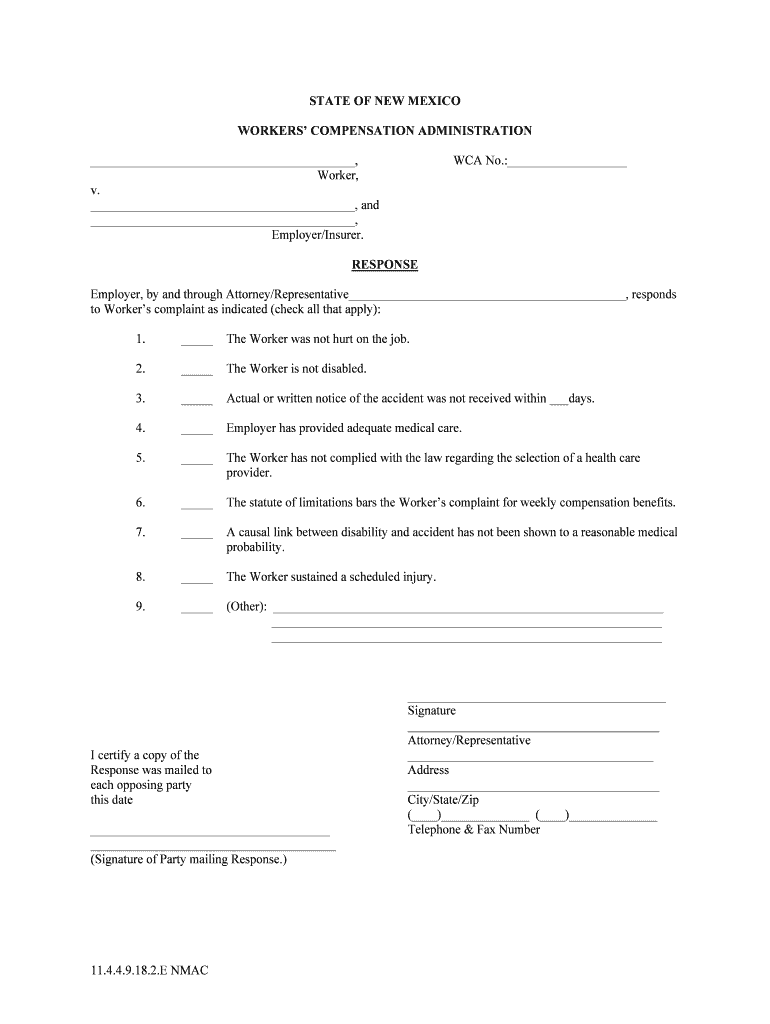 State of New Mexico Workers' Compensation Administration  Form