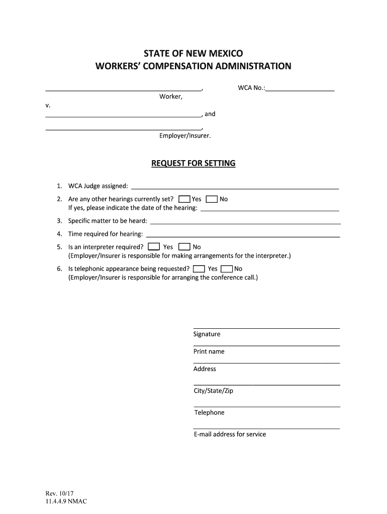 WCA JudgesNew Mexico Workers Compensation  Form