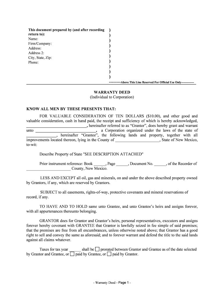 GRANTOR Does for Grantor and Grantors Heirs, Personal Representatives, Executors and Assigns  Form