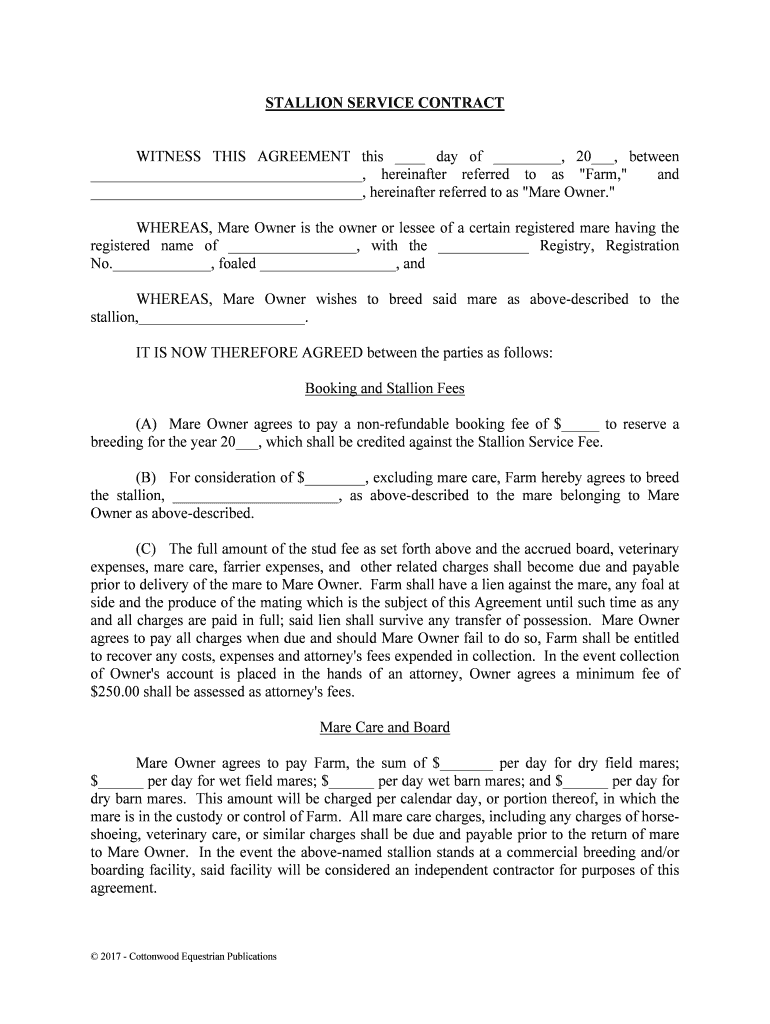 The Stallion, , as above Described to the Mare Belonging to Mare  Form