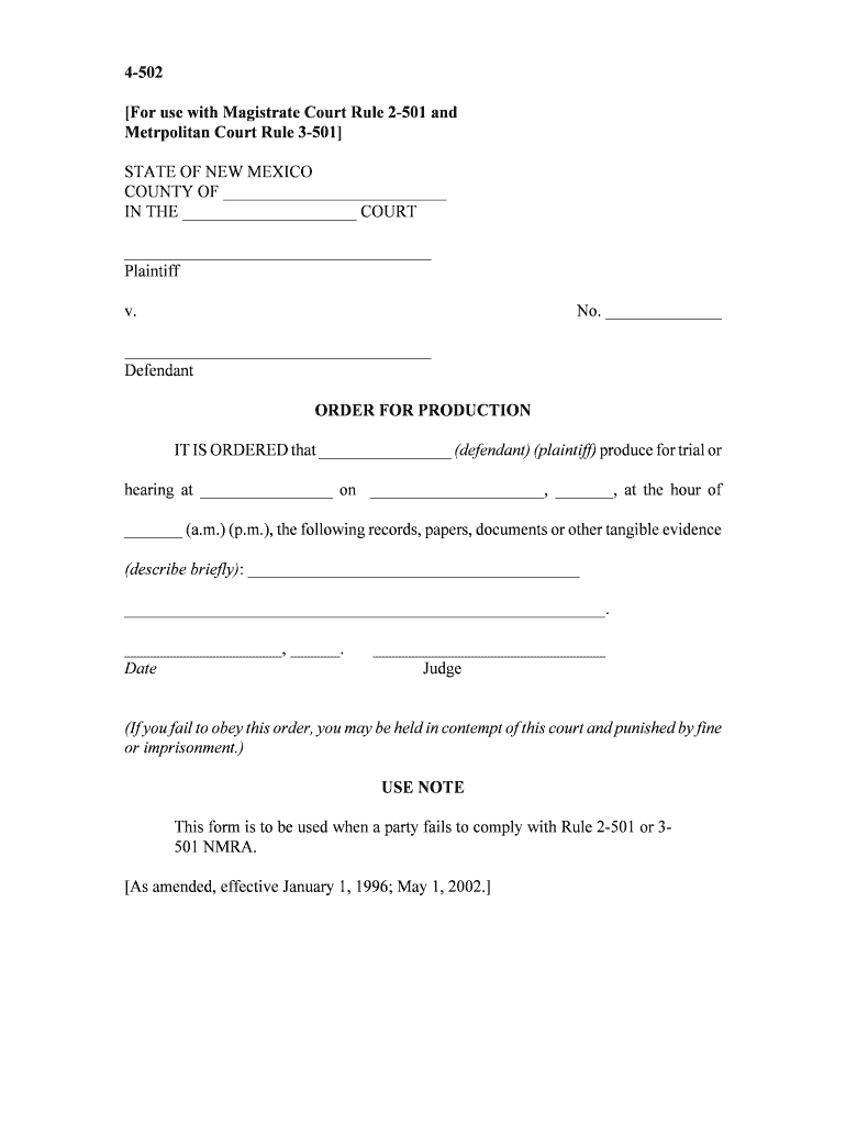 For Use with Magistrate Court Rule 2 501 and  Form