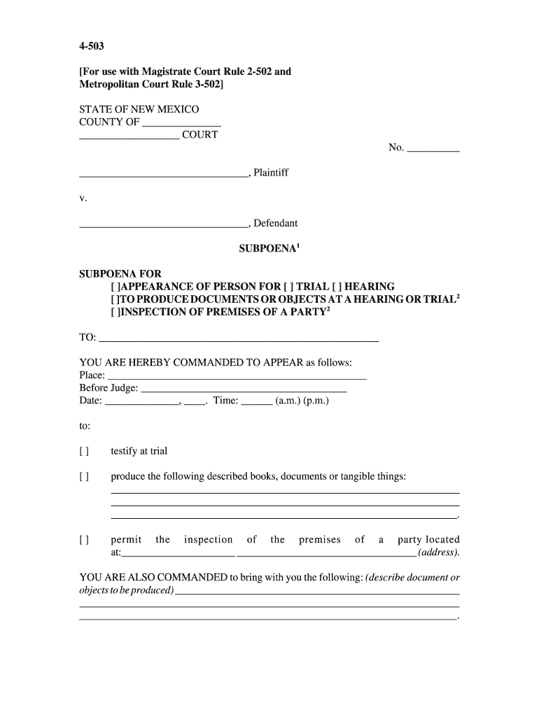 For Use with Magistrate Court Rule 2 502 and  Form