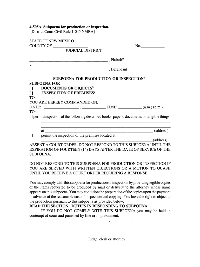 Rule 1 034 Production of Documents and Things and Entry  Form