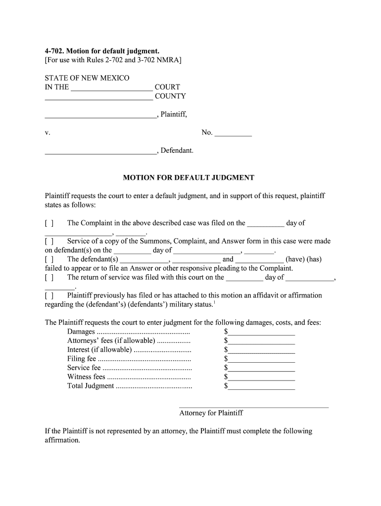 Request for Default Default Judgment  Form