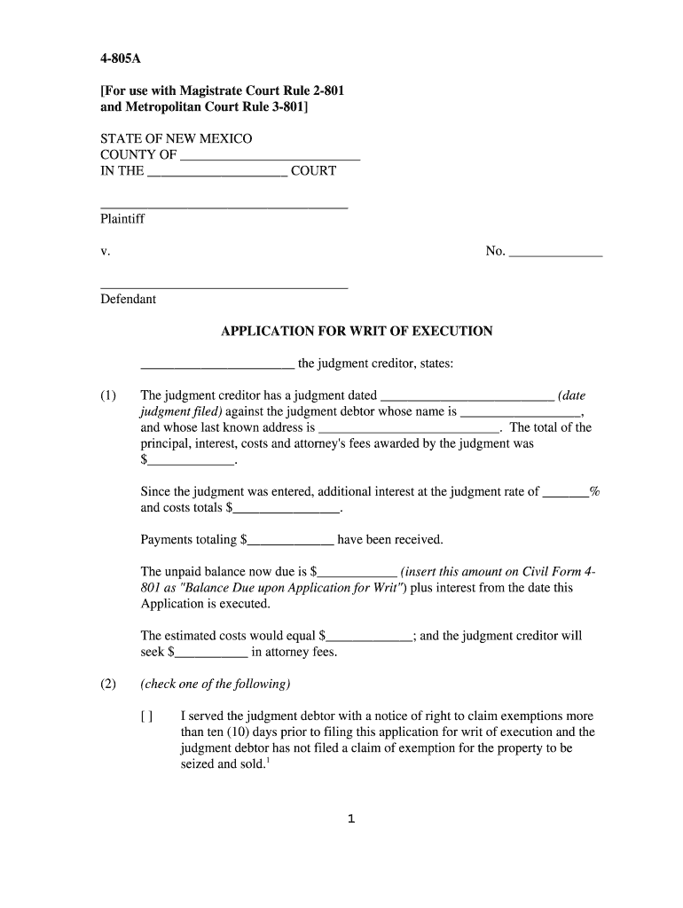 For Use with Magistrate Court Rule 2 801  Form