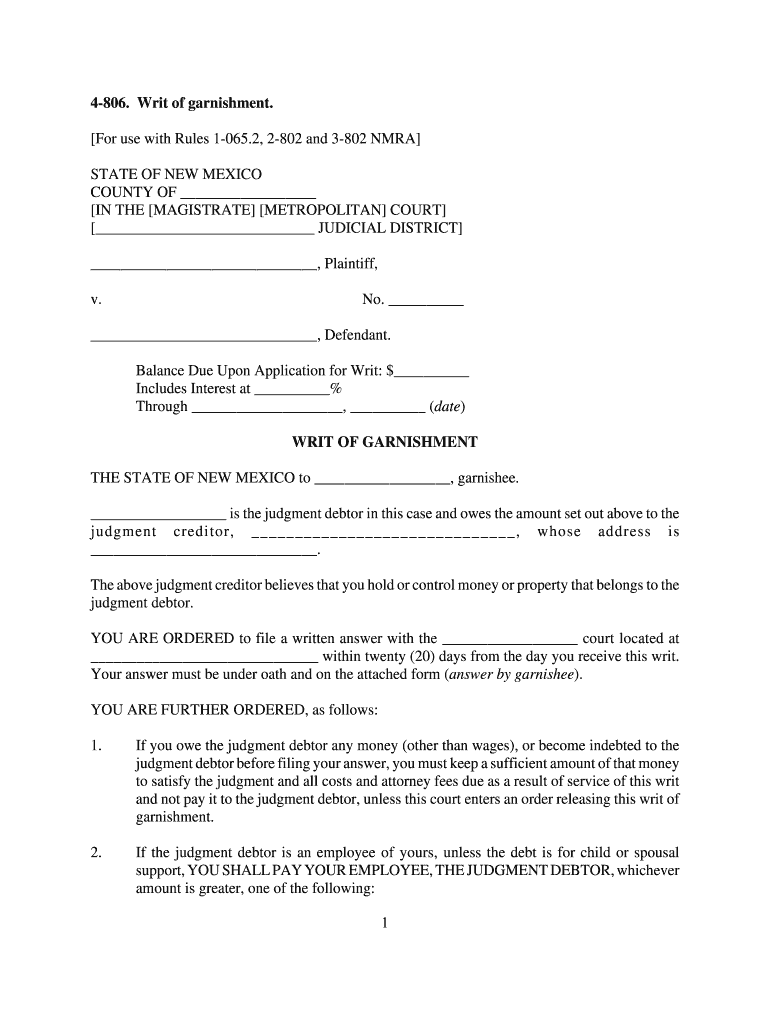 Section 35 12 18 Garnishment; Form of Writ Justia Law