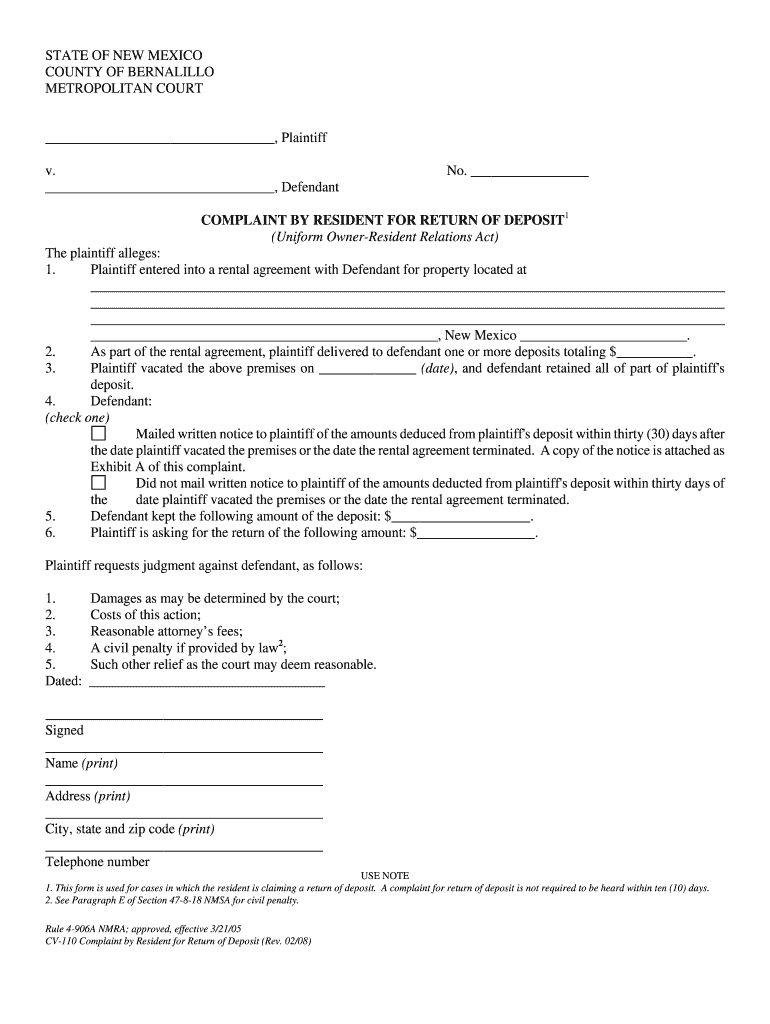 STATE of NEW MEXICO COUNTY of BERNALILLO in NM Courts  Form