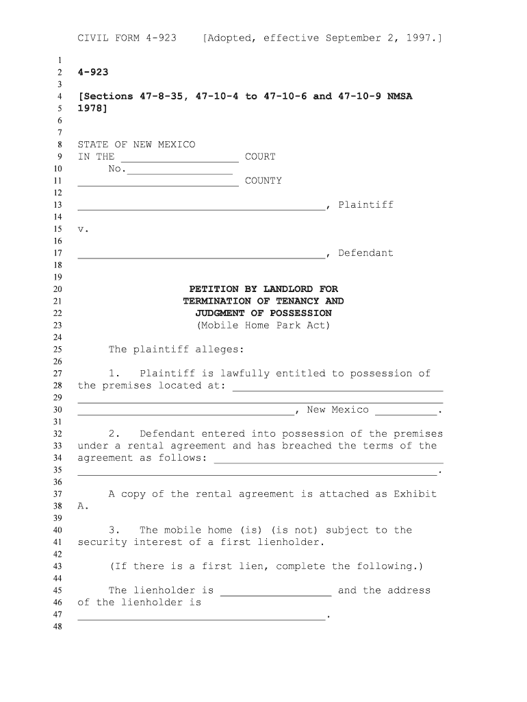 Petition by Landlord for Termination of Tenancy and Judgment  Form