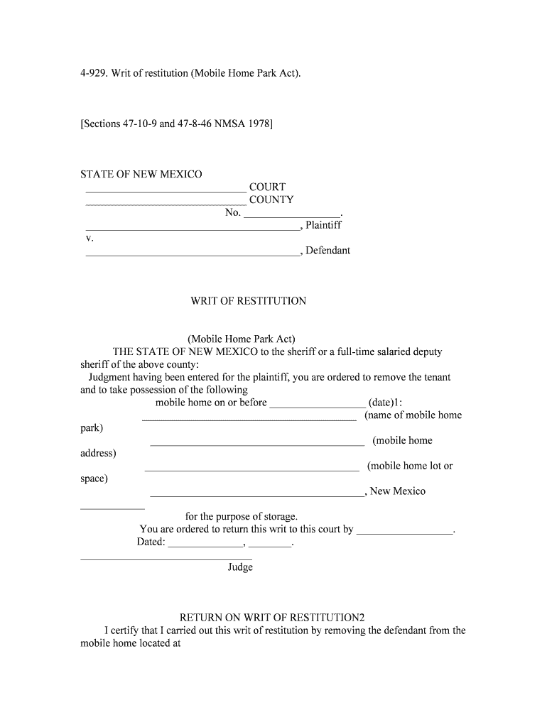 New Mexico Judgment for RestitutionUS Legal Forms