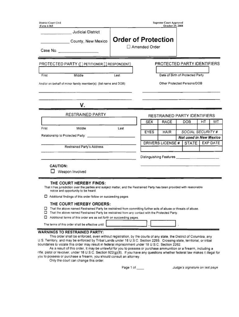 New Mexico Order of Protection Mutual or Non MutualUS  Form