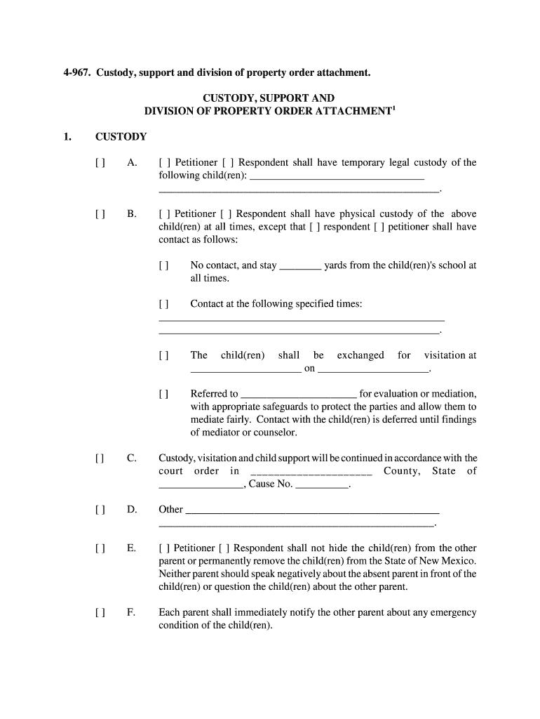 Custody Support and Division of Property Order Attachment 4  Form
