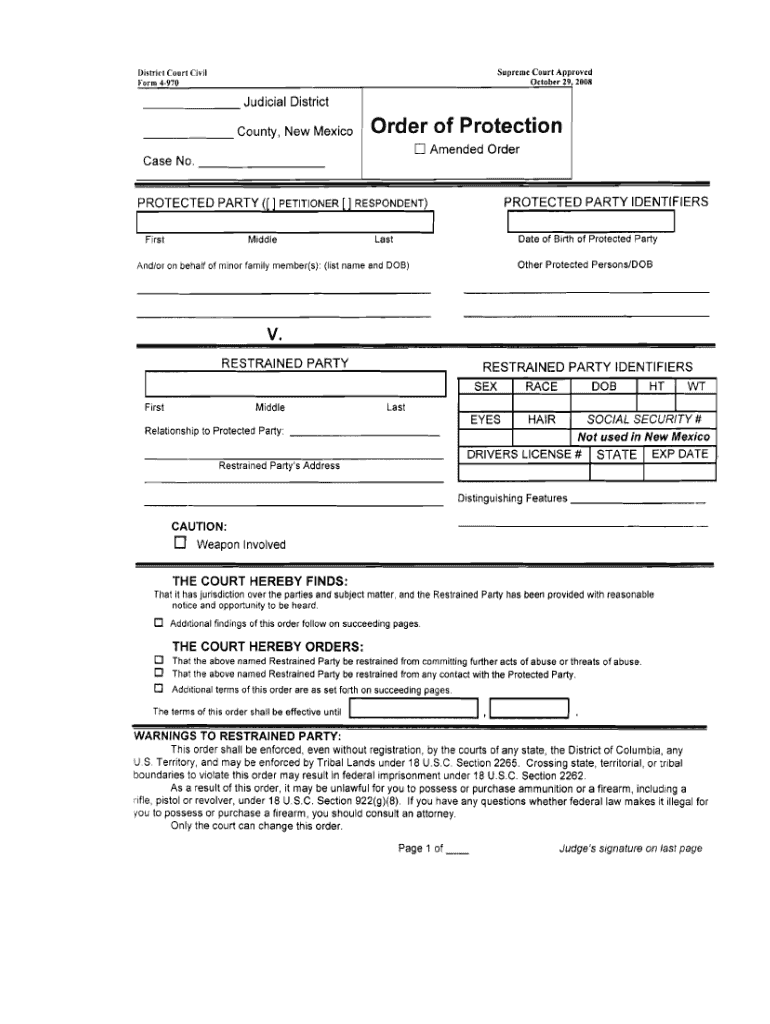 Stipulated Order of Protection Against Respondent 4 970  Form