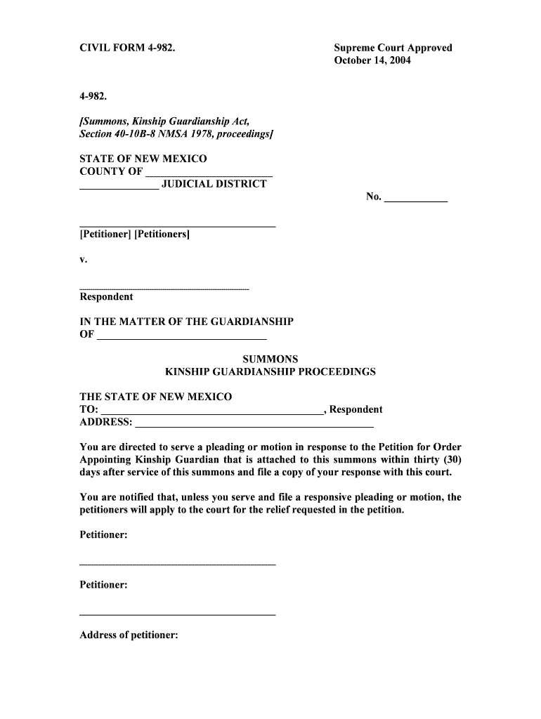 N M Ct R Form 4 981 New Mexico Rules State Court Rules