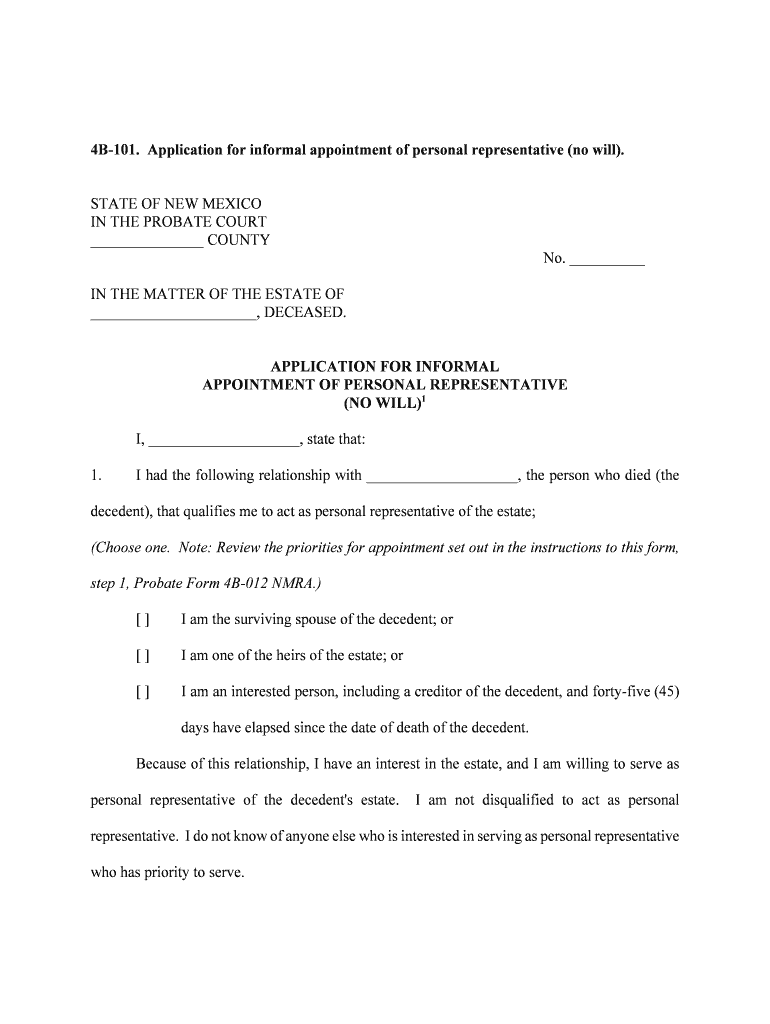 Intestate Form No Will Bernalillo County