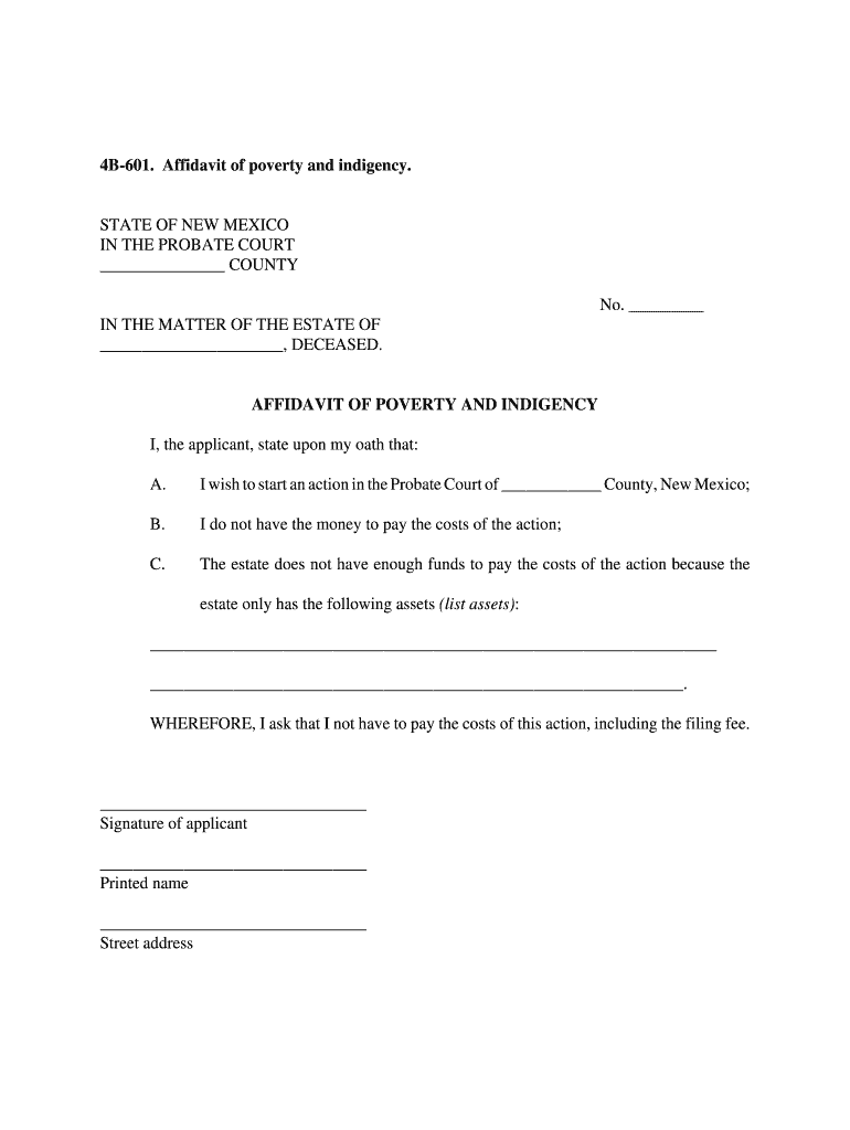 Affidavit of Indigency New Mexico Court Forms