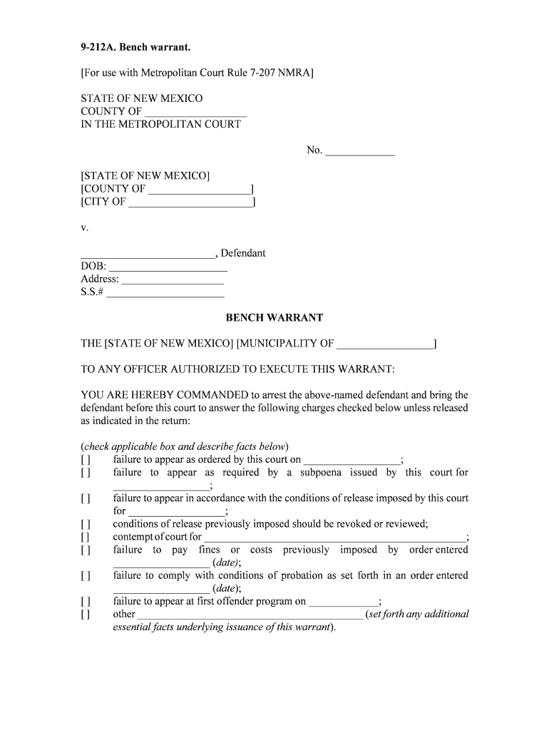 Rule 7 206 Arrest Warrants, N M R Crim P Metro Casetext  Form