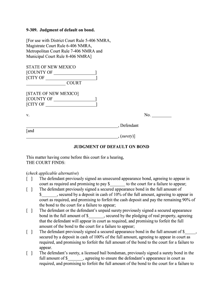 Fillable Online Default Judgment Judgment of Default on Bond Fax  Form