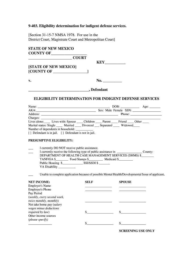 Eligibility Determination for Indigent Defense Services 9  Form