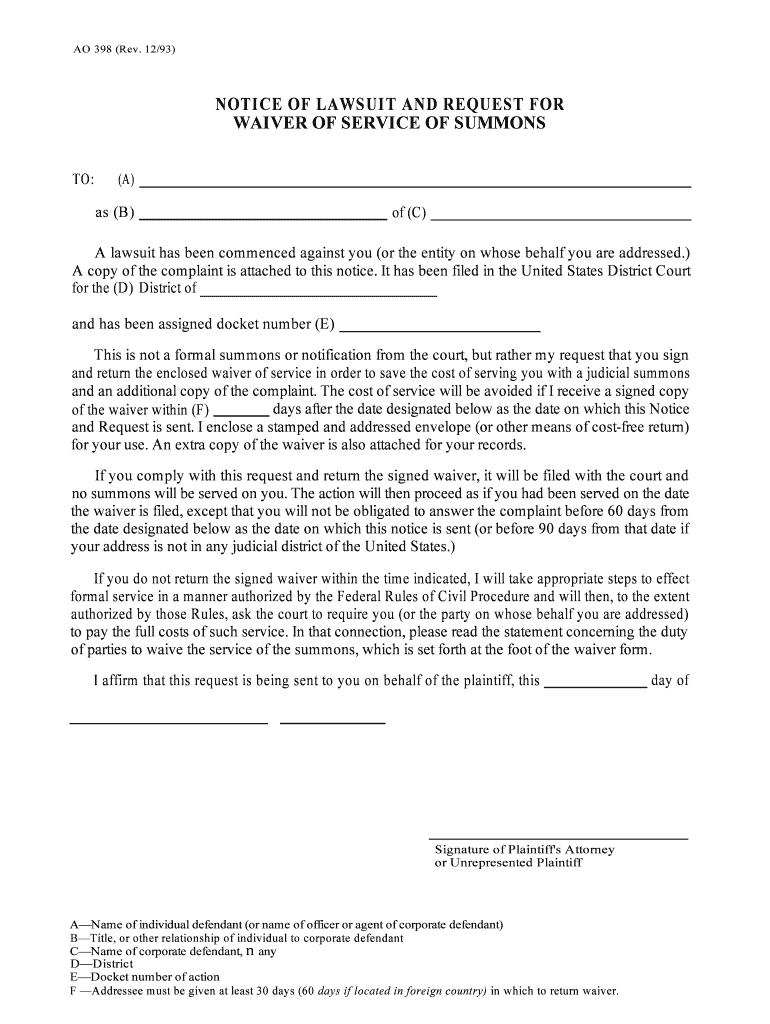 A Copy of the Complaint is Attached to This Notice  Form