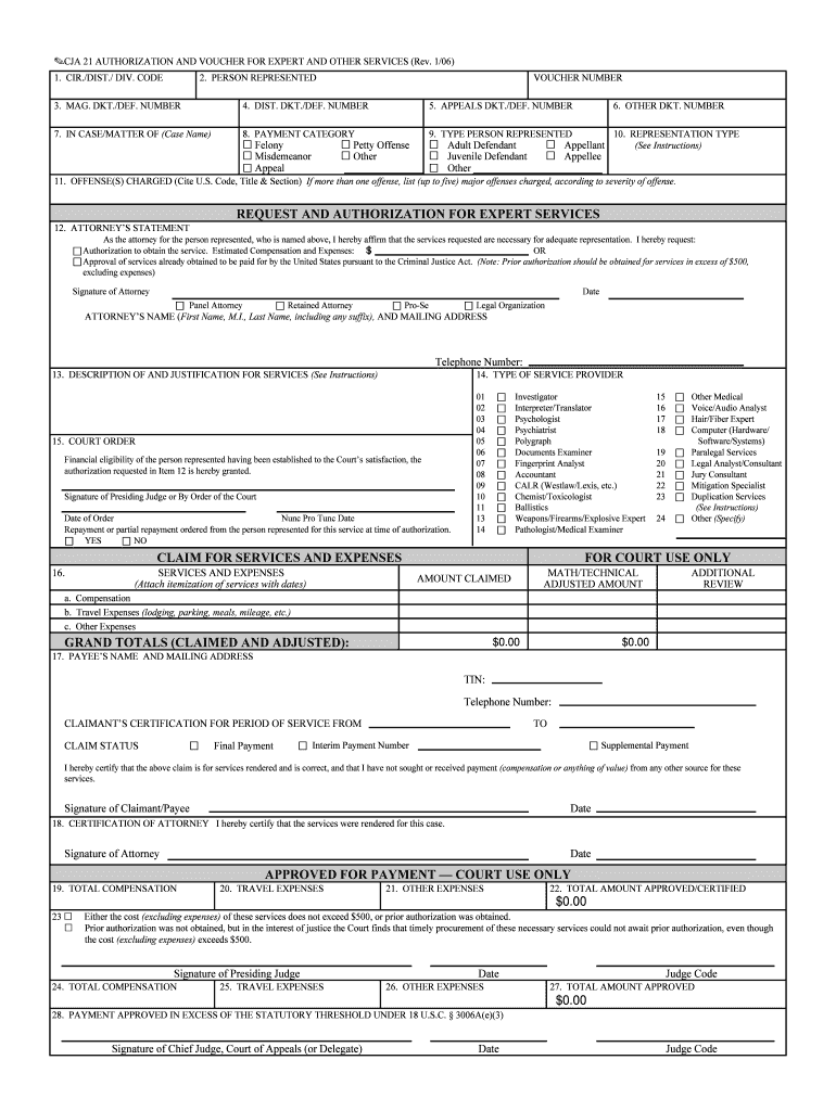 CJA24 Authorization and Voucher for Payment of Transcript  Form