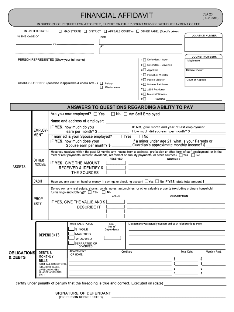 CJA 23 Financial Affidavit  Form
