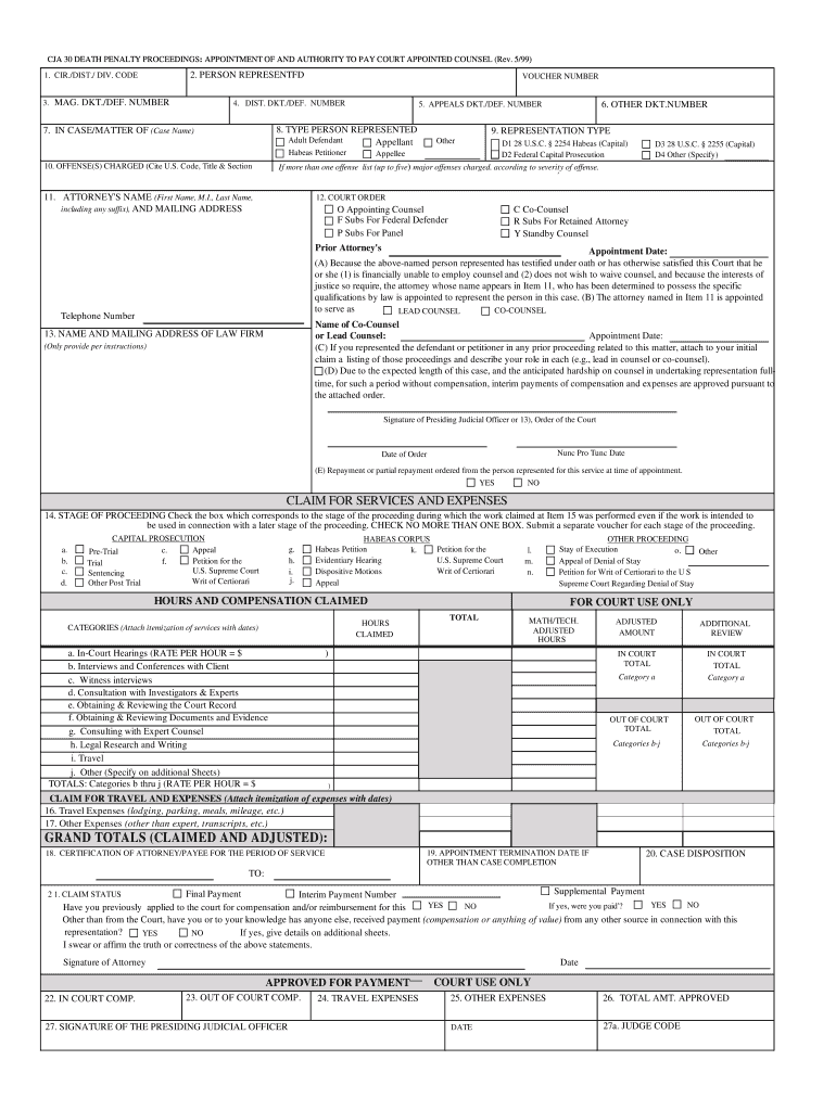 CJA 20 AUTOMATED SPREADSHEET United States District Court  Form
