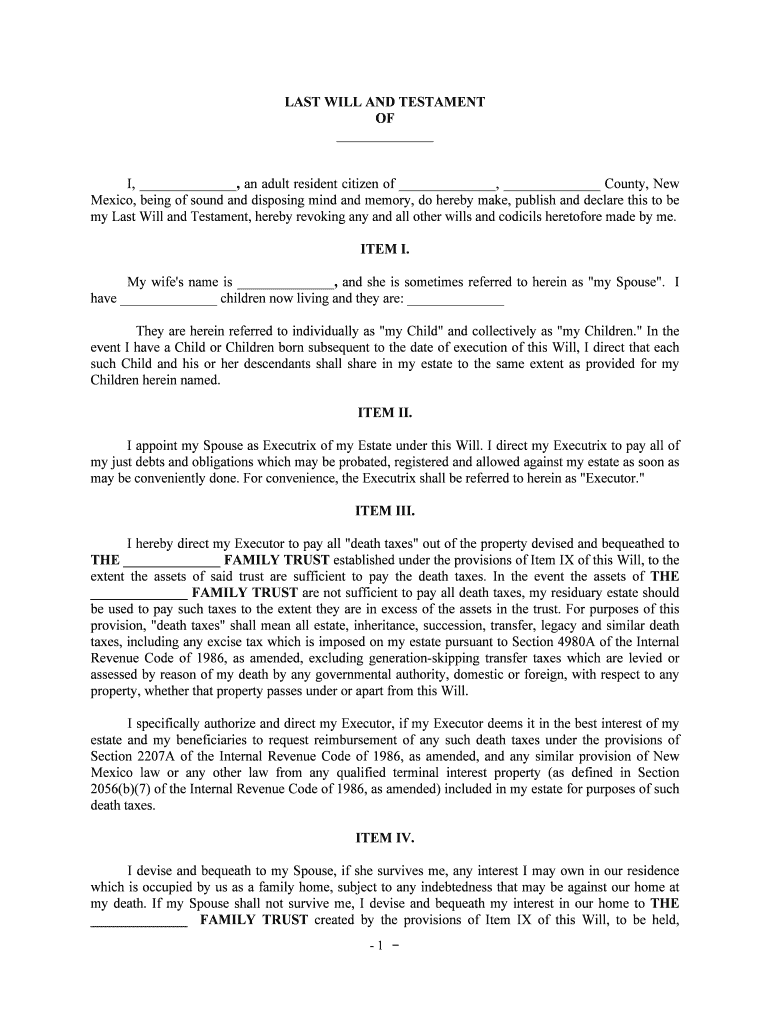 Mexico, Being of Sound and Disposing Mind and Memory, Do Hereby Make, Publish and Declare This to Be  Form