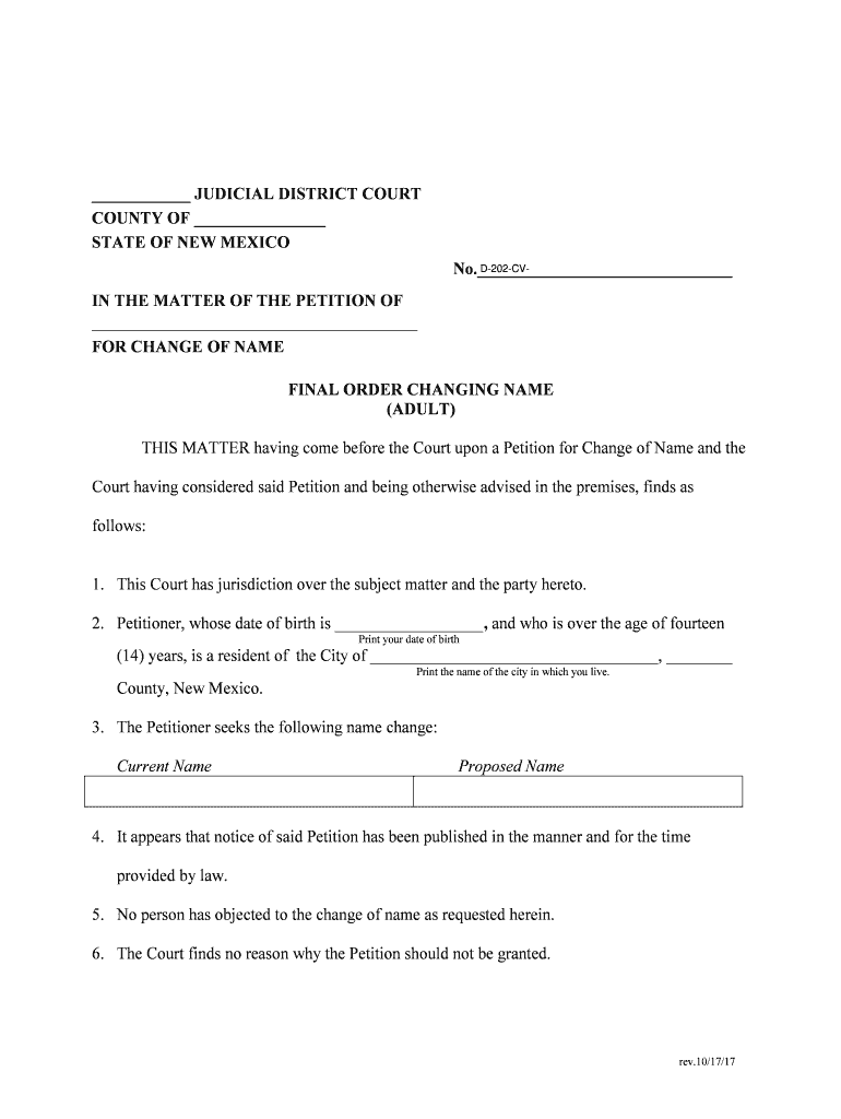 Name Change Second Judicial District Court NM Courts Form Fill Out 