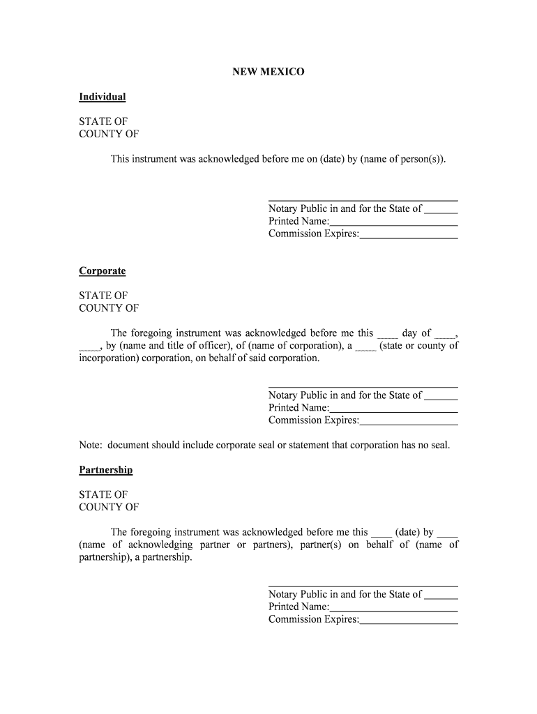 New Mexico AcknowledgmentsIndividualUS Legal Forms