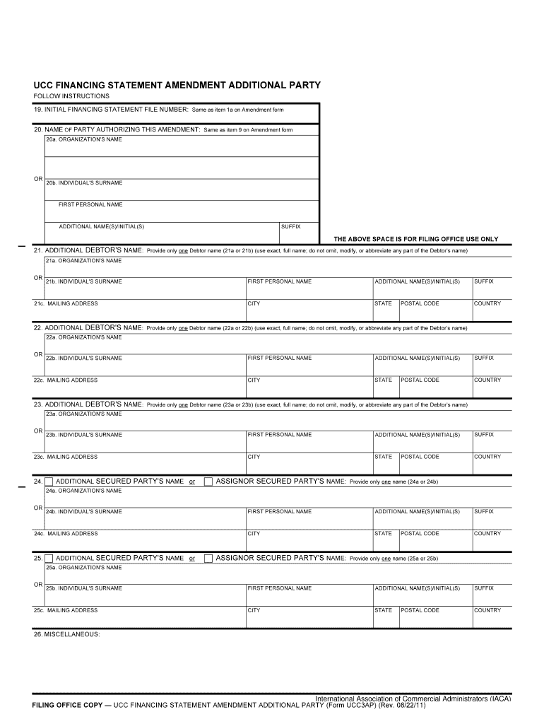 FILING OFFICE COPY UCC FINANCING STATEMENT AMENDMENT ADDITIONAL PARTY Form UCC3AP Rev