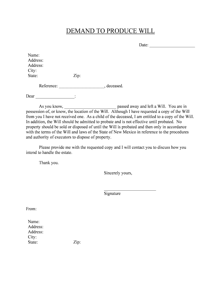 With the Terms of the Will and Laws of the State of New Mexico in Reference to the Procedures  Form