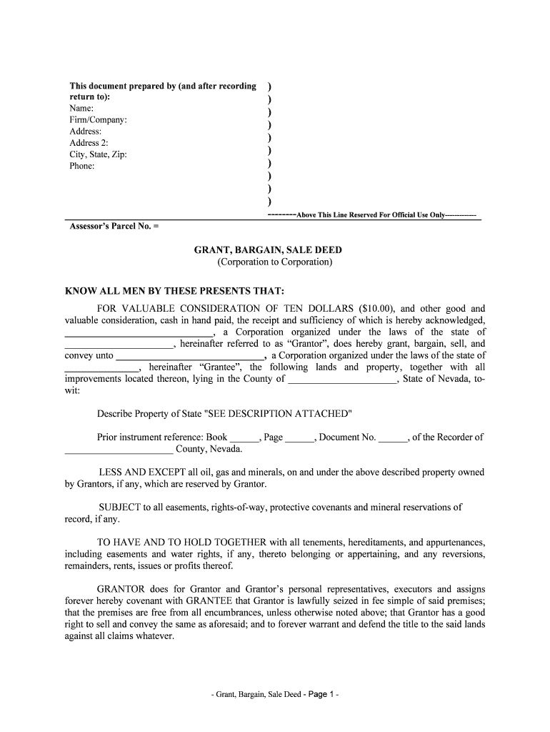 Improvements Located Thereon, Lying in the County of , State of Nevada, Towit  Form