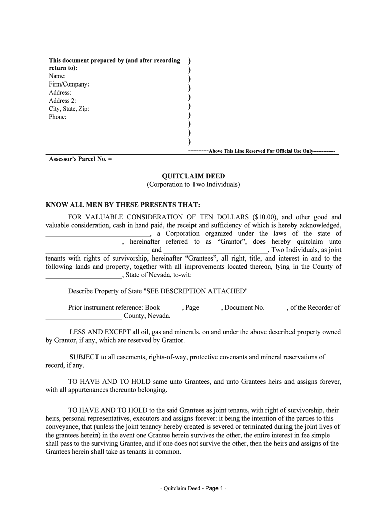 Tenants with Rights of Survivorship, Hereinafter Grantees, All Right, Title, and Interest in and to the  Form