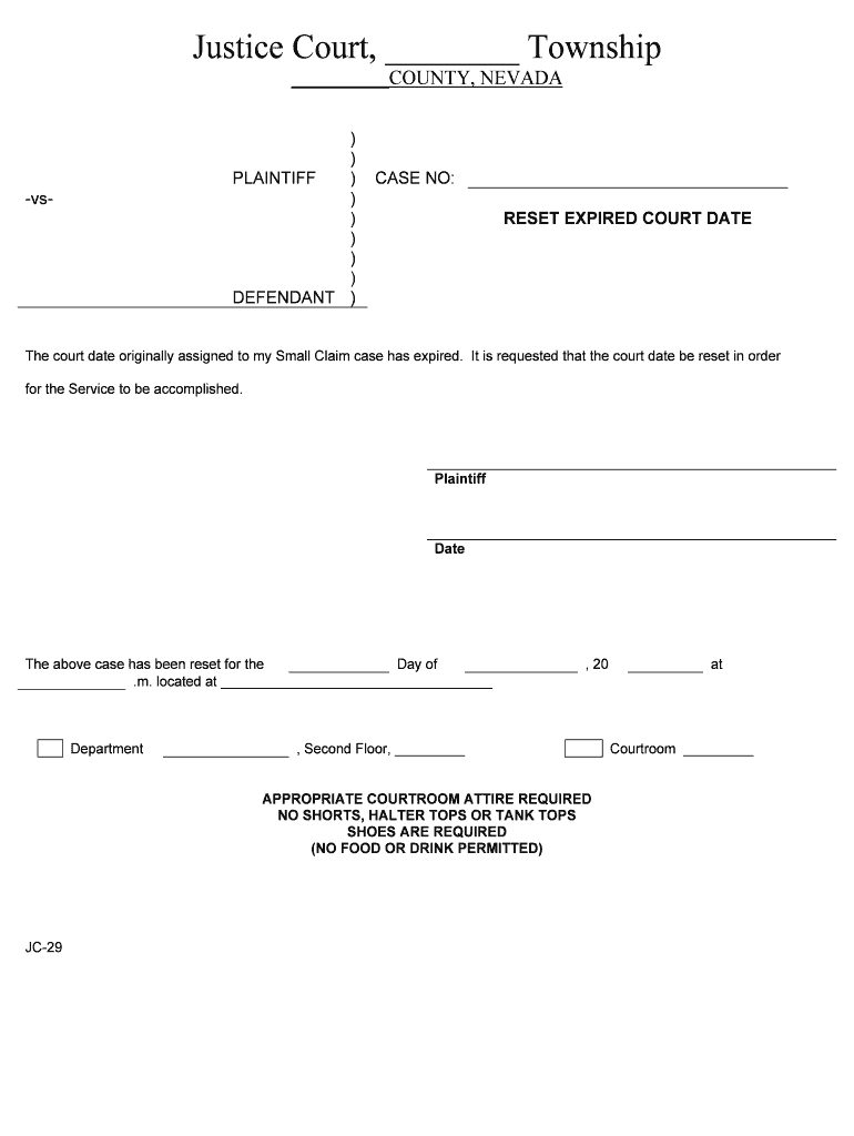 The Court Date Originally Assigned to My Small Claim Case Has Expired  Form