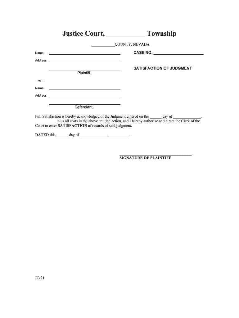 Satisfaction of Judgment Las Vegas Justice Court  Form