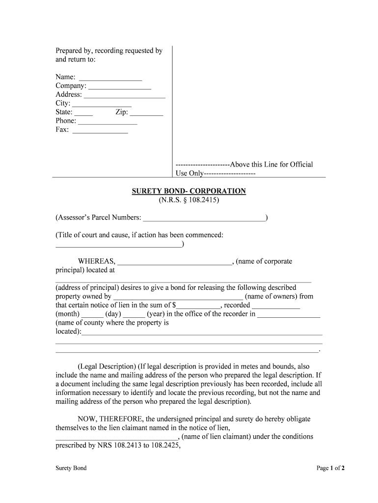 Use Only SURETY BOND CORPORATION  Form