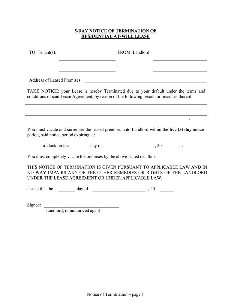 5 DAY NOTICE of TERMINATION of  Form
