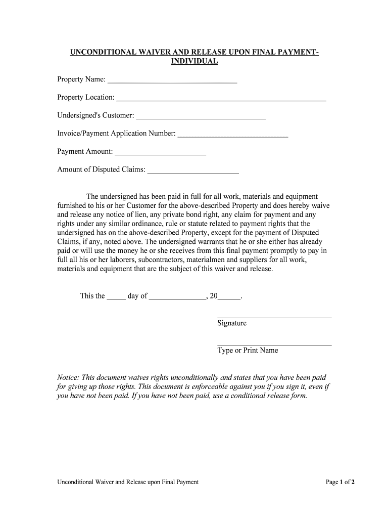 Nevada Unconditional Waiver and Release Upon Final Payment  Form