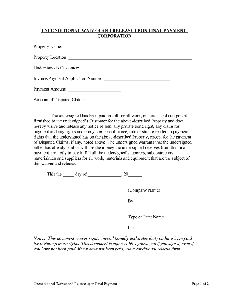 Maryland Unconditional Waiver and Release Upon Final  Form