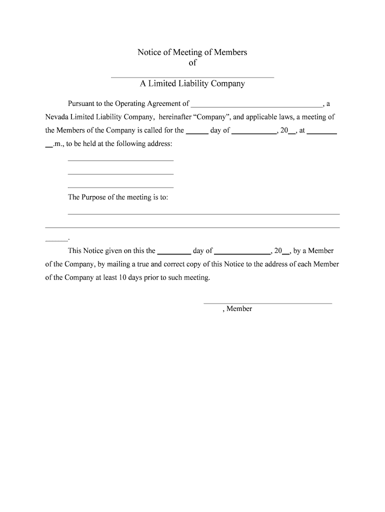 Operating Agreement XYZ LLC Company, a Nevada Limited  Form