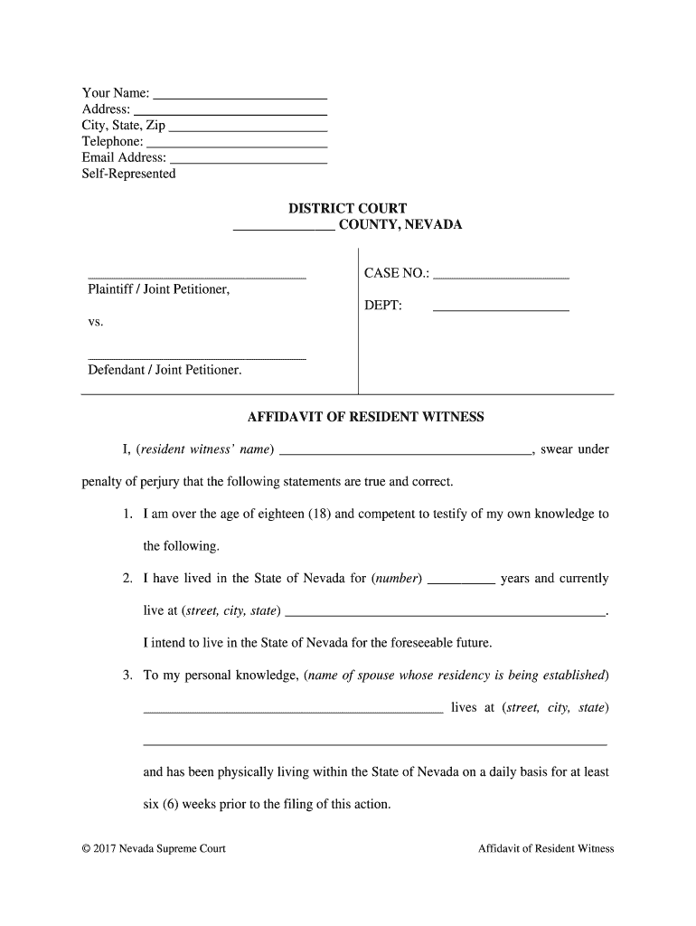 Affidavit of Service State of Nevada Self Help Center  Form